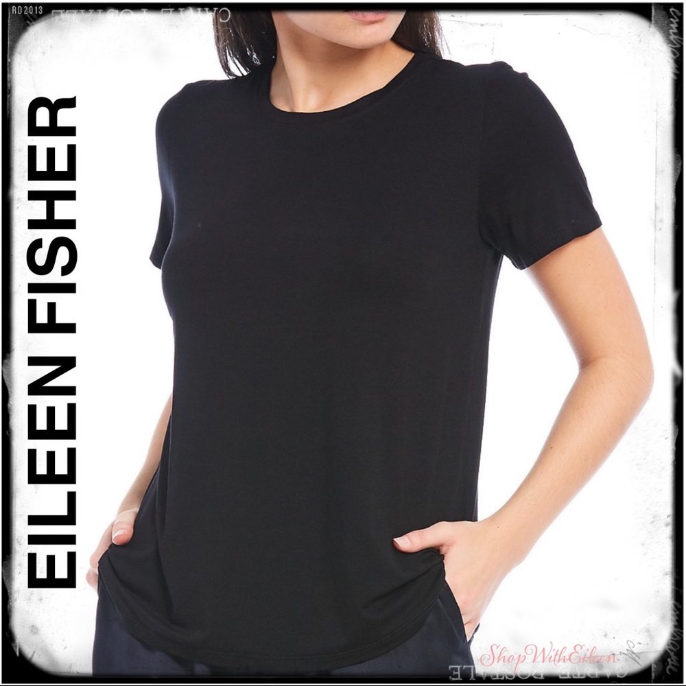 Eileen Fisher Black Round Neck Short Sleeve Tshirt